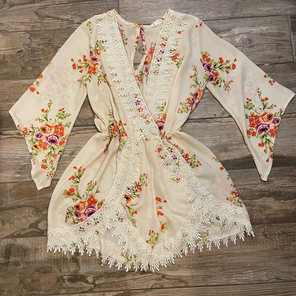 Cream Floral Lace Romper